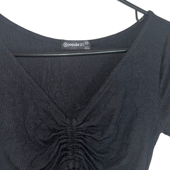 Popular 21 Ribbed Black Dress Short Sleeve Stretch Dress Size M - Picture 4 of 4